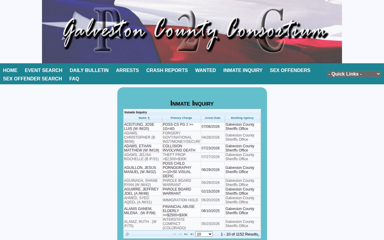 Galveston County 72-hour release check using current P2C inmate fields