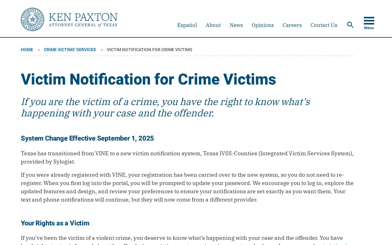 Texas Attorney General page describing IVSS-Counties victim notifications