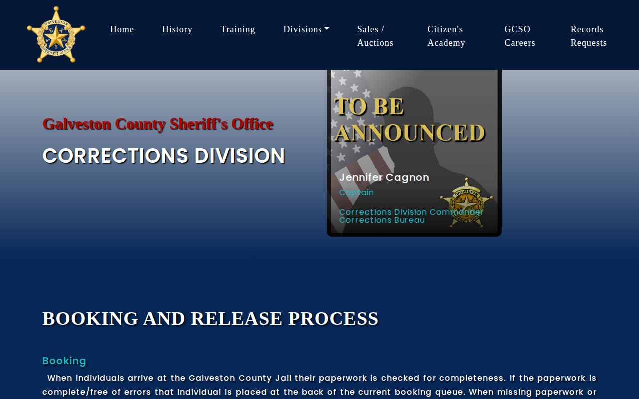 Galveston County 24-hour release process and jail contacts